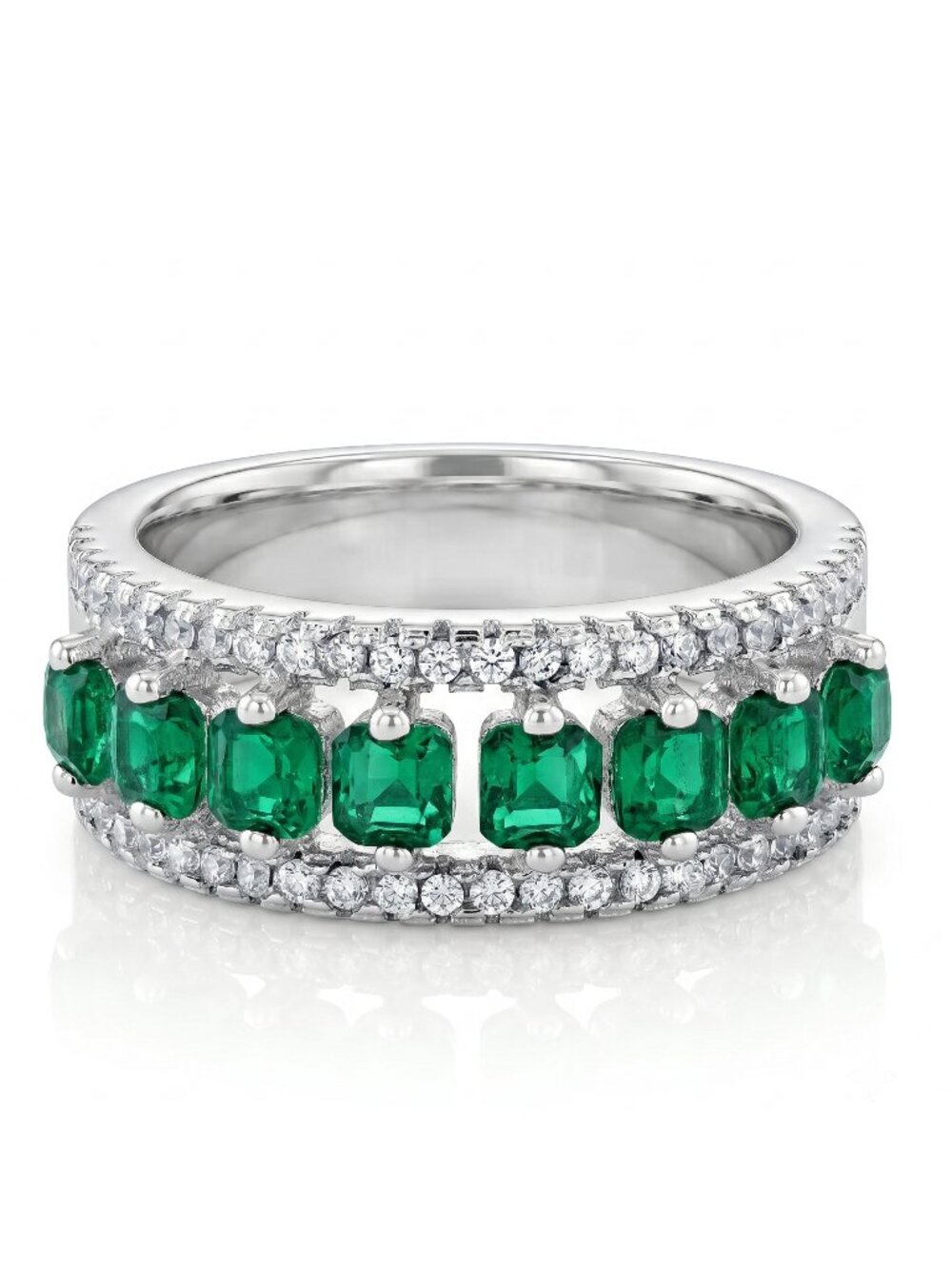 Green Emerald eternity ring, 925 Sterling Silver Charmed Aroma